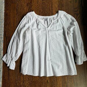 White Long Sleeve Tommy Bahama Blouse with Ruffle Sleeve Detail Size M